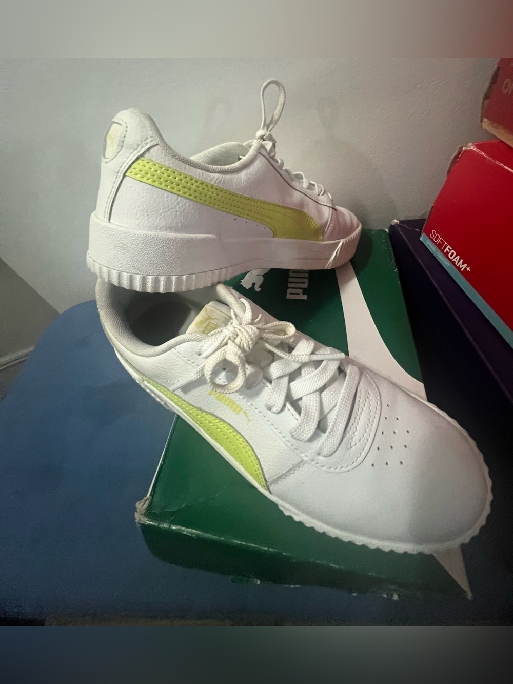 Puma Women’s White Sneakers with Yellow Accent